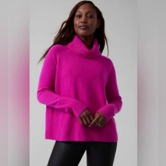 ATHLETA WOOL CASHMERE ASPEN TURTLENECK SWEATER Color Cyclamen Magenta Size XS - Picture 2 of 12